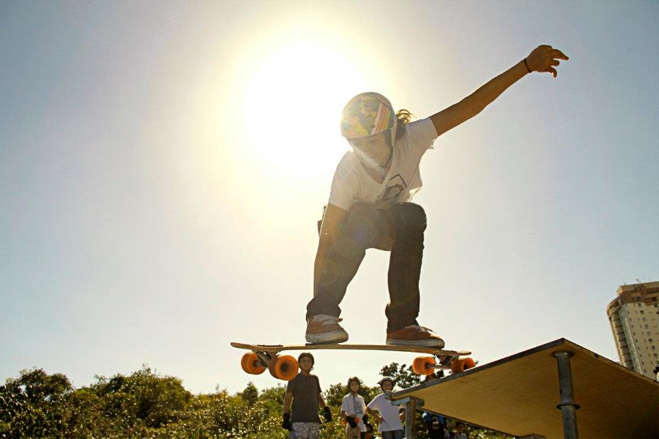 An athlete skateboarding